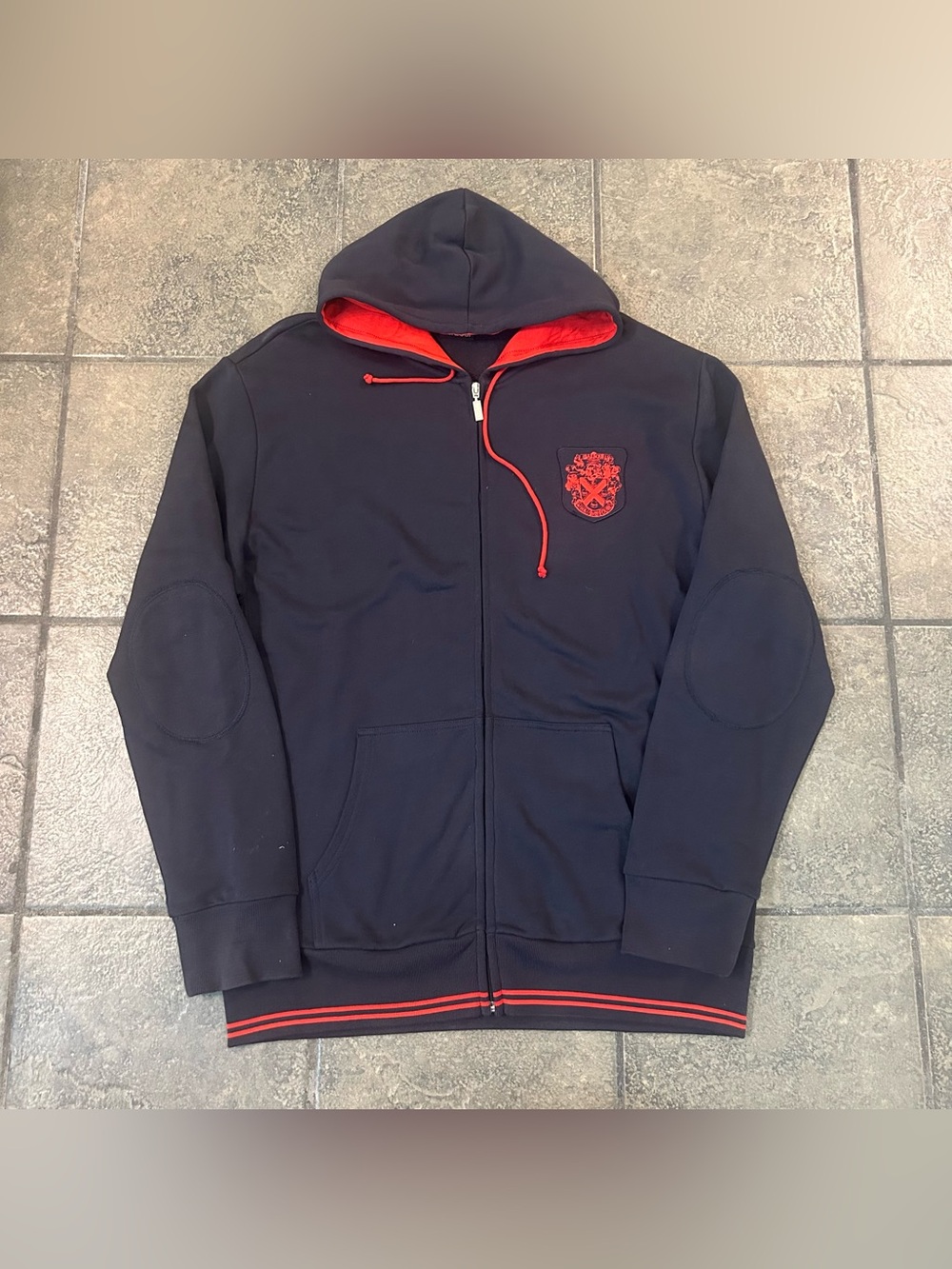 Barbour Men’s Full Zip Up Hoodie Rugby Elbow Patch Jacket Crest Size XL